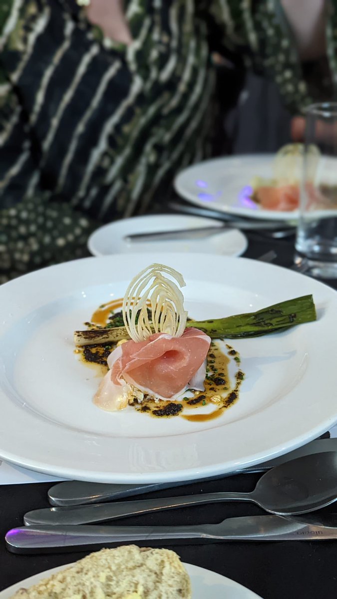 GBHospitality's tweet photo. Proud to be supporting our client @aidenbyrne @TheChurchGreen at @HospAction ๐ Incredible starter Ribblesdale goats cheese flan, burnt onion dressing & cured ham ๐ #ChefsDinner https://t.co/lLdpyhpV0I