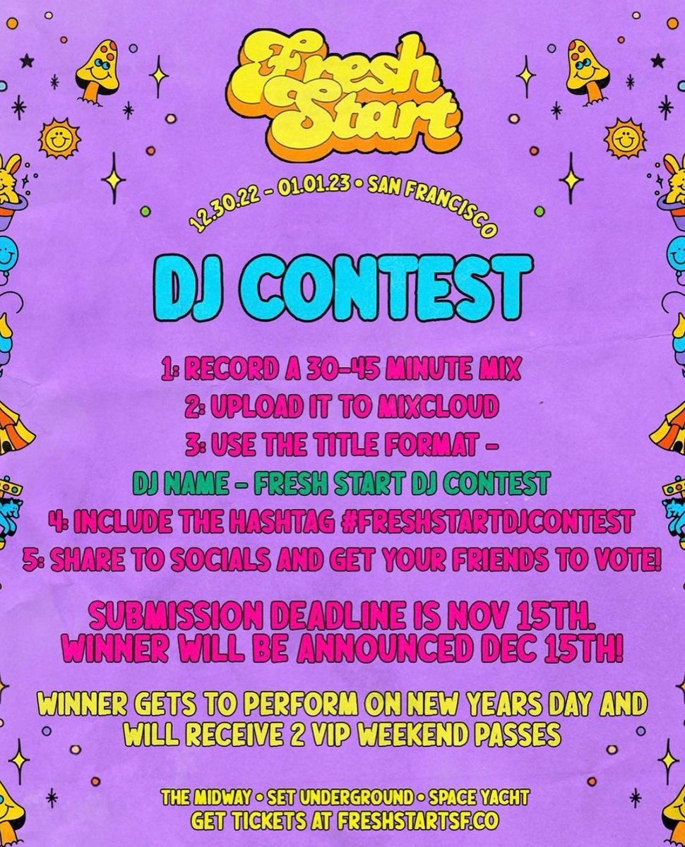 To all of my friends &amp; supporters, I need your help! 
•
I have entered in the Fresh Start SF contest for the chance to play at <a href="/Themidwaysf/">The Midway SF</a> on New Years Day! 
•
I need your help by clicking the link in my bio and clicking “like” on my mix submission! That’s it! 😄
