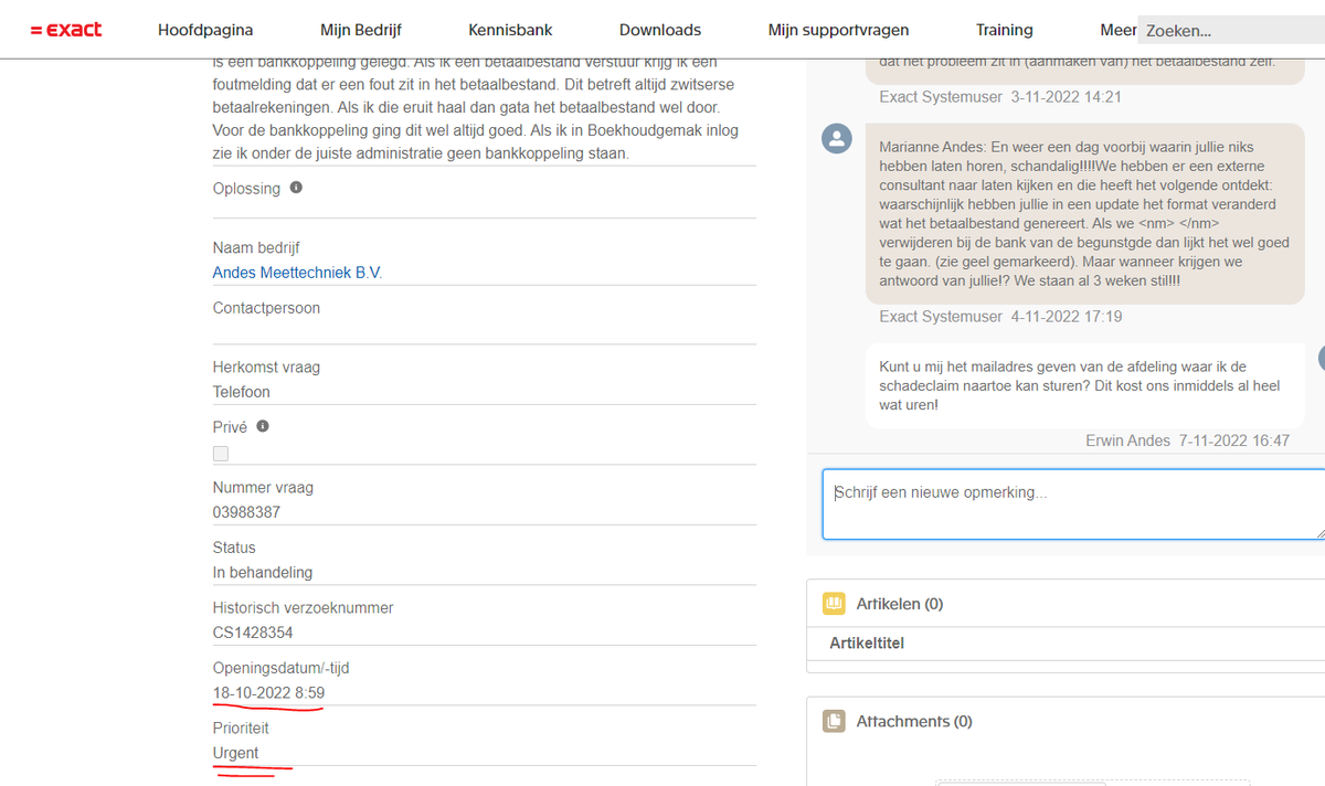 Erwin_Andes's tweet photo. Hallo @Exact_NL, ik ga morgen maar weer bellen! Er gebeurd niets, ik hoor niets!? Sinds 18-10-2022 een "Urgent" probleem.  #frustratie #slechteservice https://t.co/KXj4XEU4Dv