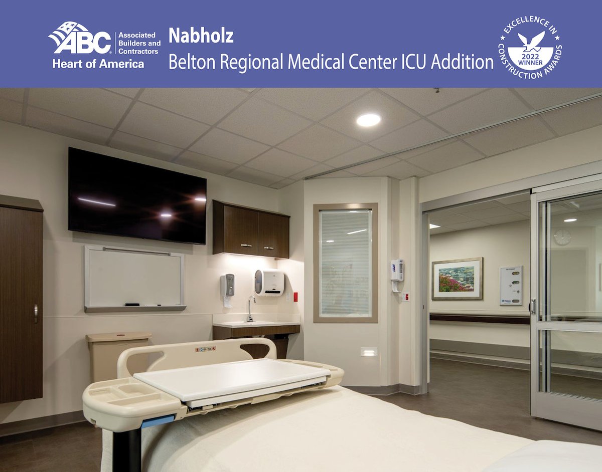 abc_hoa's tweet photo. Congratulations to our 2022 EIC General Contractor Healthcare (Over $10 Million) Category Winner: @NabholzCorp for the Belton Regional Medical Center ICU Addition project. #ABChoaAwards
Learn more about this project on our youtube channel: https://t.co/lqEmOWxlP3 https://t.co/zTJYum9khd