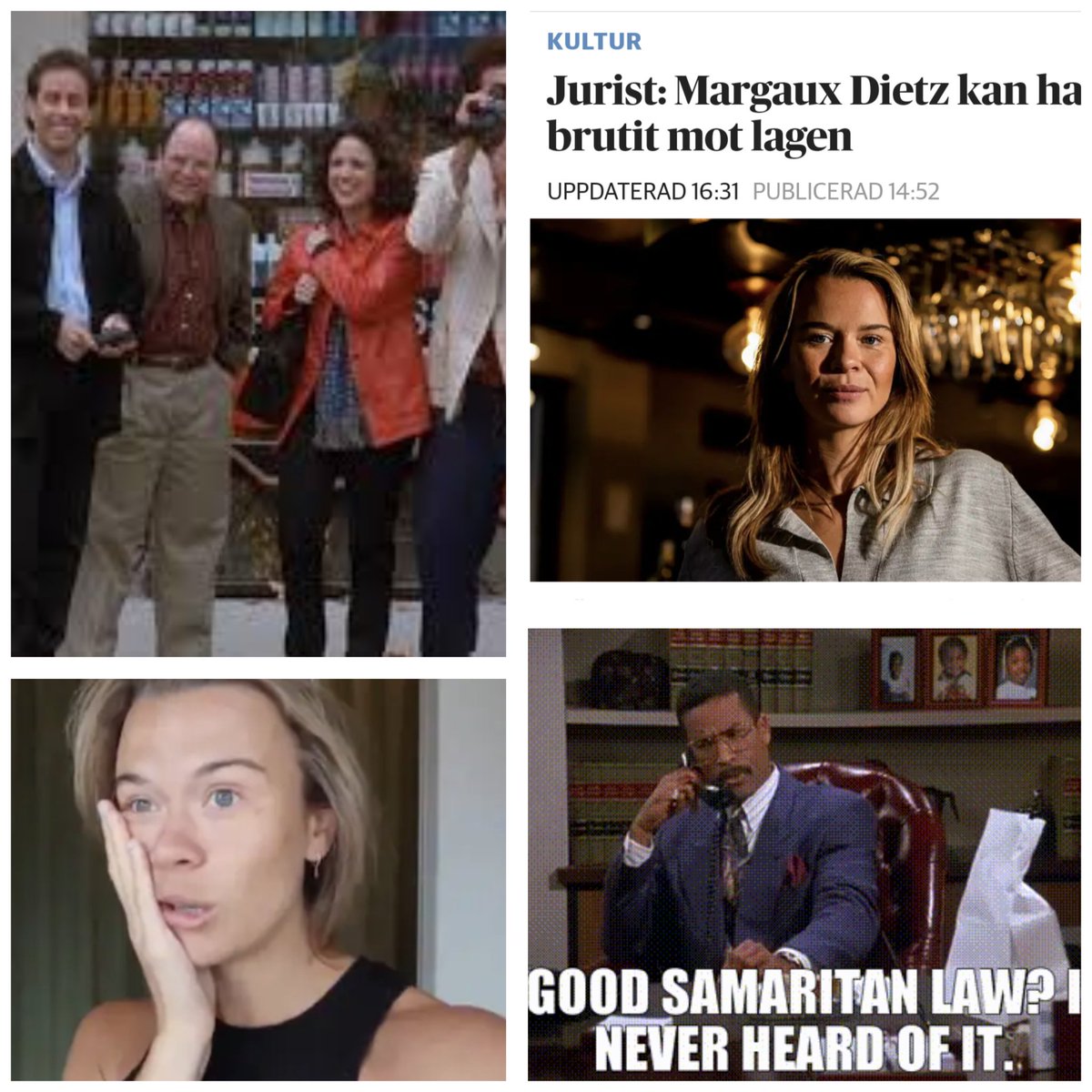 Precis som George, Jerry, Elaine och Kramer kände inte Margaux Dietz till The Good Samaritan Law. #NärVerklighetenÖverträffarSitcom.