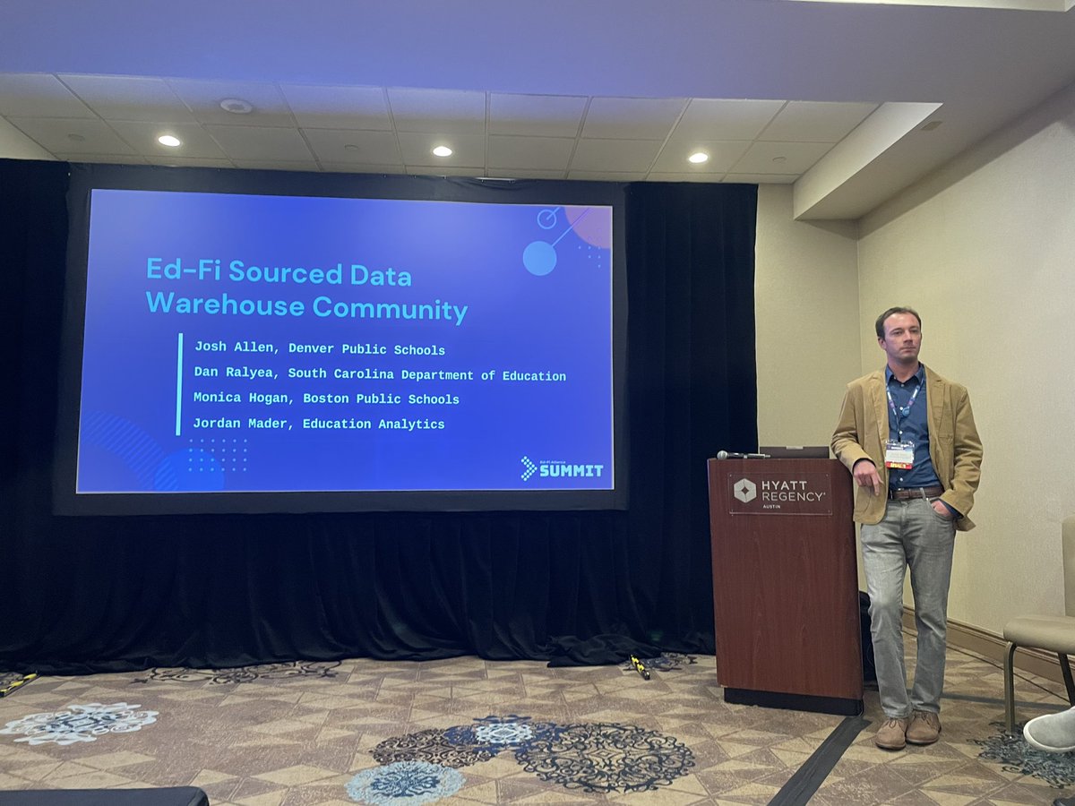 AnalyticsEA's tweet photo. EA’s Director of #AnalyticsEngineering Jordan Mader is moderating a panel featuring some of our fantastic partners at @EducationSC, @bostonschooIs, &amp; @EducaDenver building an #edfi #datawarehouse #community—happening now in Big Bend at #edfisummit22 https://t.co/NJ9IpqQPrr