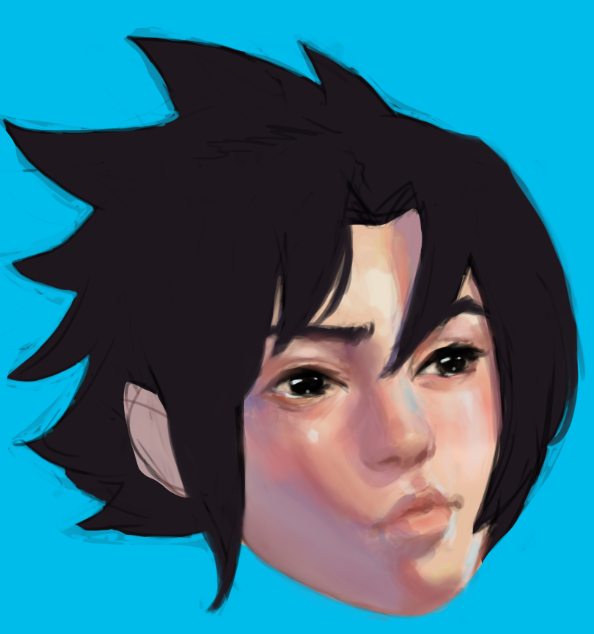 solo black hair black eyes blue background simple background 1boy male focus  illustration images