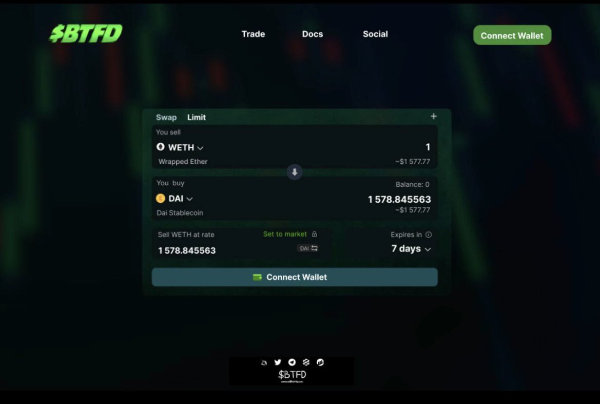 OGcryptoGee's tweet photo. @EricCryptoman You seen this good looking buy limit Dapp 👌🏼.  $BTFD just keeps on sticking to their word :)

Buying that dip at 14k was genius if I do say so myself 🤣🤣

https://t.co/FcPtovWxyl
@BTFDerc https://t.co/YnQ2lVxErt