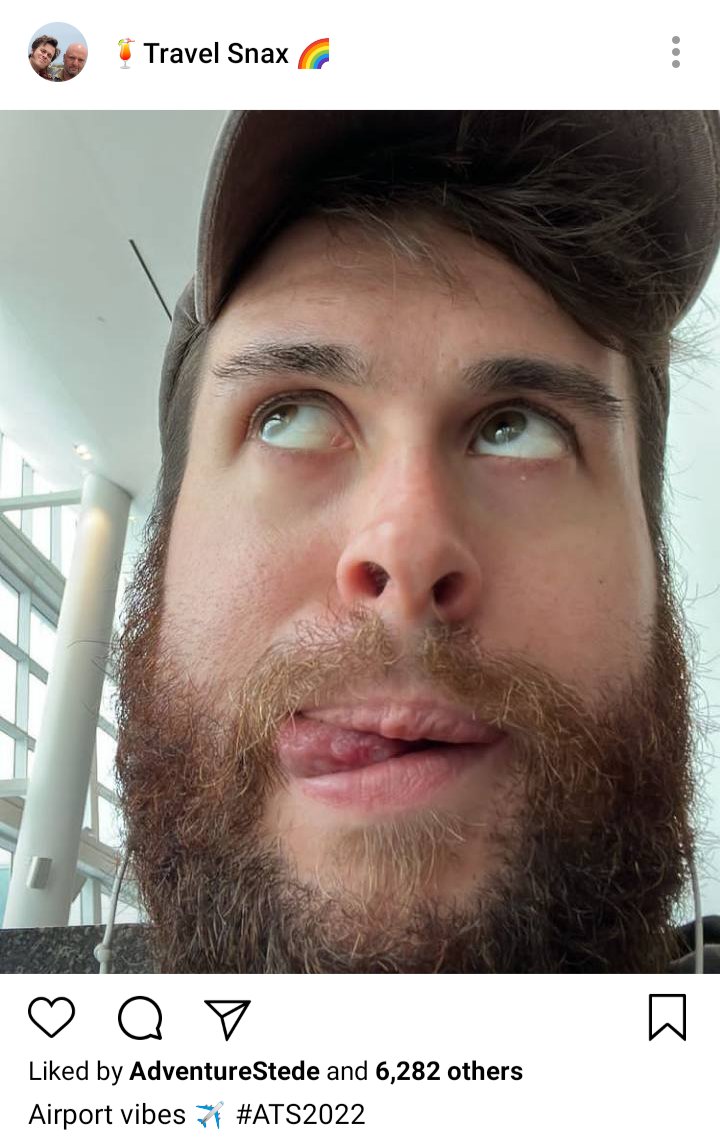 Lucius' IG: Selfie of Lucius at an airport. Caption reads "Airport vibes, #ATS2022"