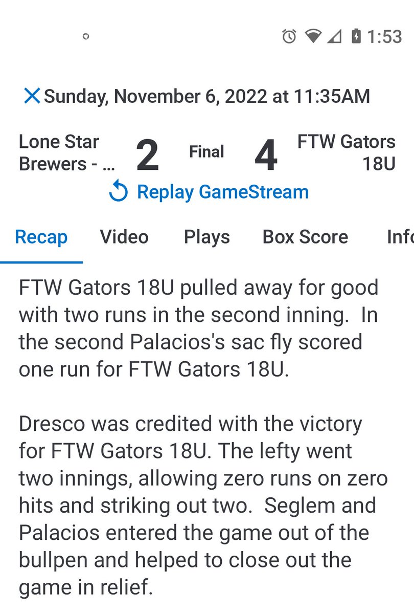 23Dresco's tweet photo. Great way to wrap up our Fall season with a win!!  
LHP, 1B, OF 
#uncommitted 
@Vernon_Baseball 
@WfordCollege 
@NTCC_Baseball 
@DCNLBlazers 
@LETU_Baseball 
@SAGU_Baseball 
@FWGatorball https://t.co/bXIVeAZZee
