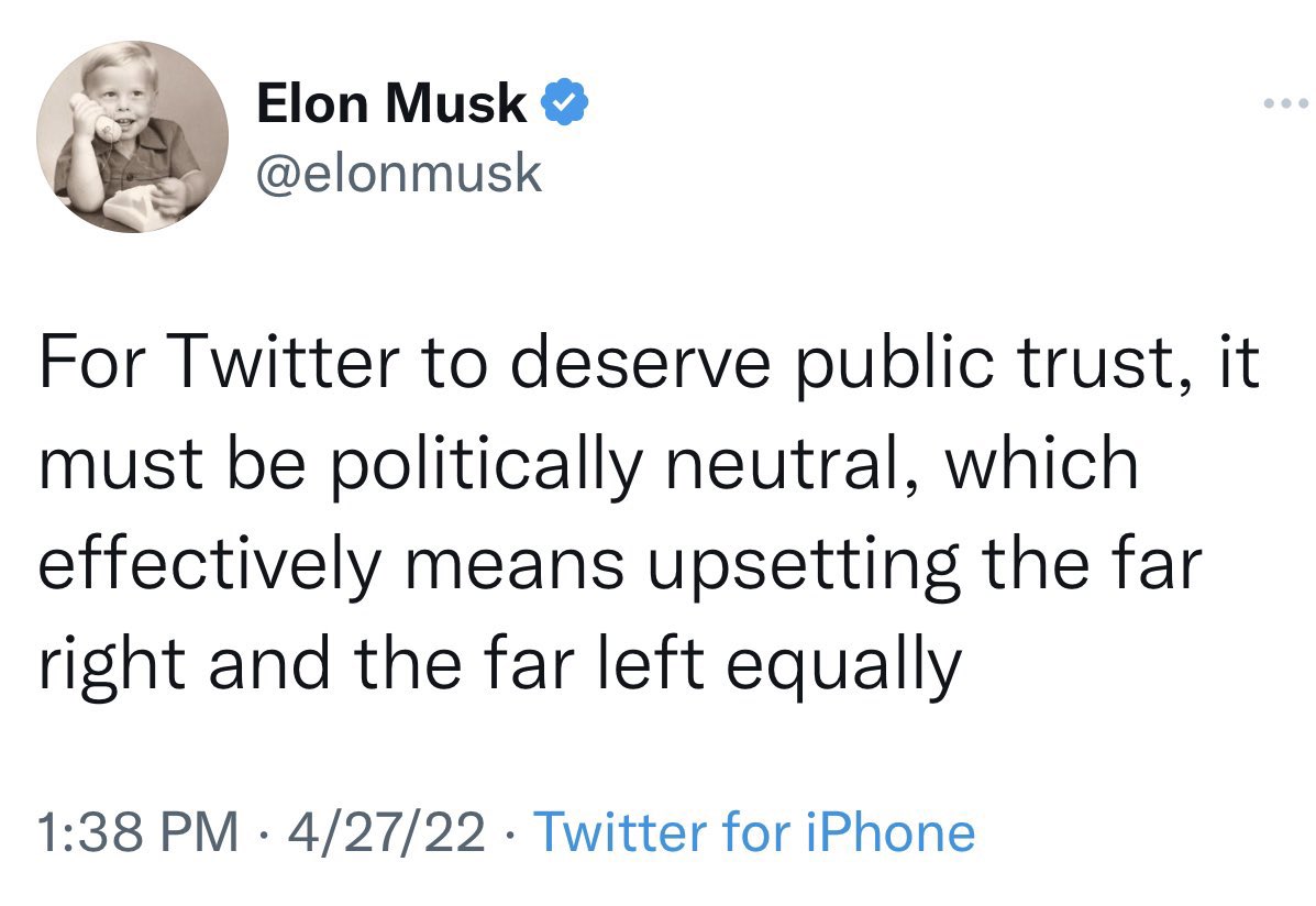 @elonmusk To be clear, you stated how important political neutrality of this platform is, and then you told people they should vote for a political party. Why are you so bad at this?