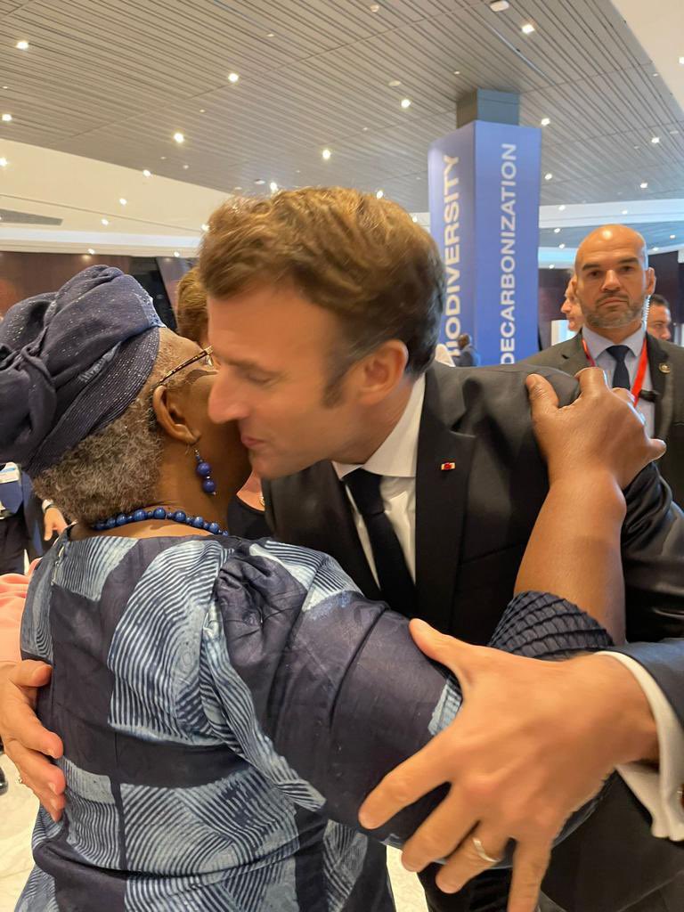 NOIweala's tweet photo. At #COP27. It’s time for implementation not procrastination! Let’s get poor &amp; vulnerable countries the financing for mitigation, adaptation &amp; loss &amp; damage! Let’s make trade an integral part of NDCs. W/ Presidents @EmmanuelMacron, @WilliamsRuto &amp; @RW_UNP, &amp; PM @jonasgahrstore. https://t.co/TwD7anDYOb