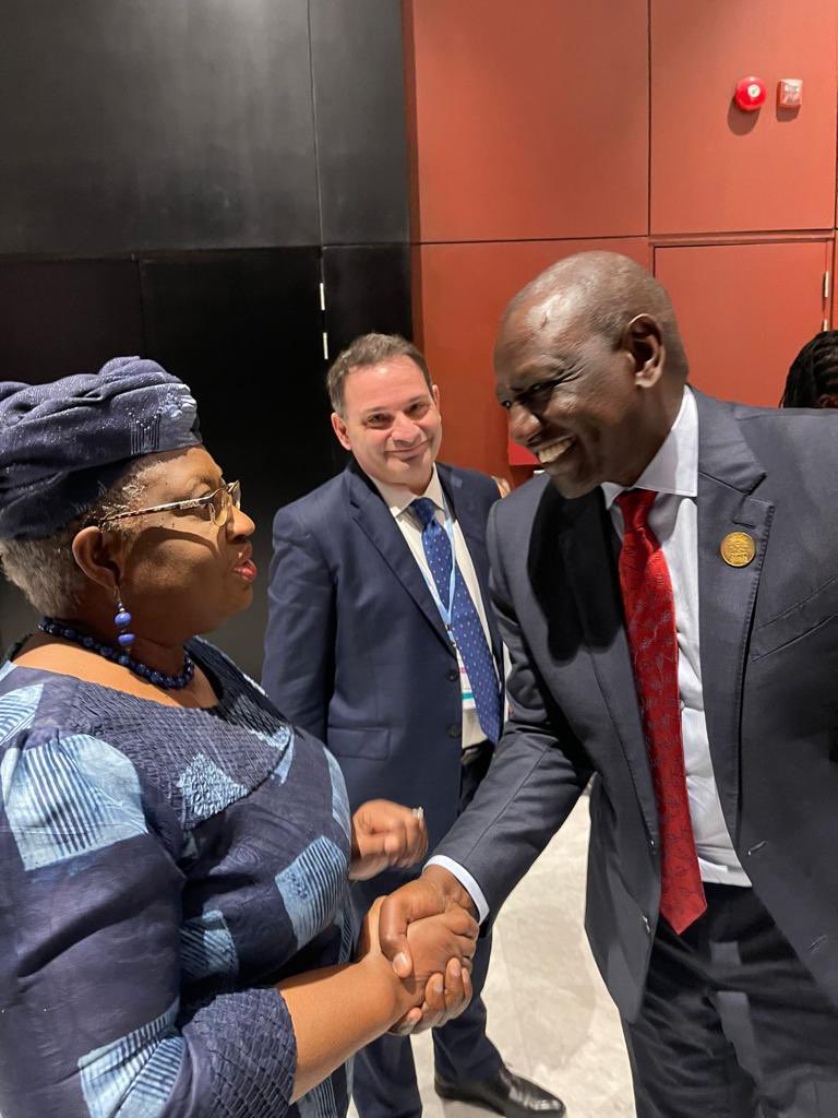 NOIweala's tweet photo. At #COP27. It’s time for implementation not procrastination! Let’s get poor &amp; vulnerable countries the financing for mitigation, adaptation &amp; loss &amp; damage! Let’s make trade an integral part of NDCs. W/ Presidents @EmmanuelMacron, @WilliamsRuto &amp; @RW_UNP, &amp; PM @jonasgahrstore. https://t.co/TwD7anDYOb