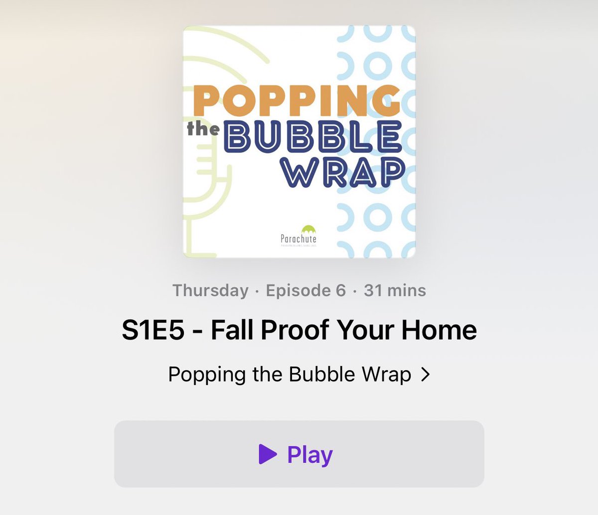 parachutecanada's tweet image. It’s #FallPreventionMonthCA &amp;amp; our #PoppingTheBubbleWrap podcast Episode 5 - #FallProofYourHome is now out! 🎙️ Listen to learn how to prevent falls that can cause serious injuries ➡️  parachute.ca/en/program/pop… #PreventFallsCA #TurnSafetyOn