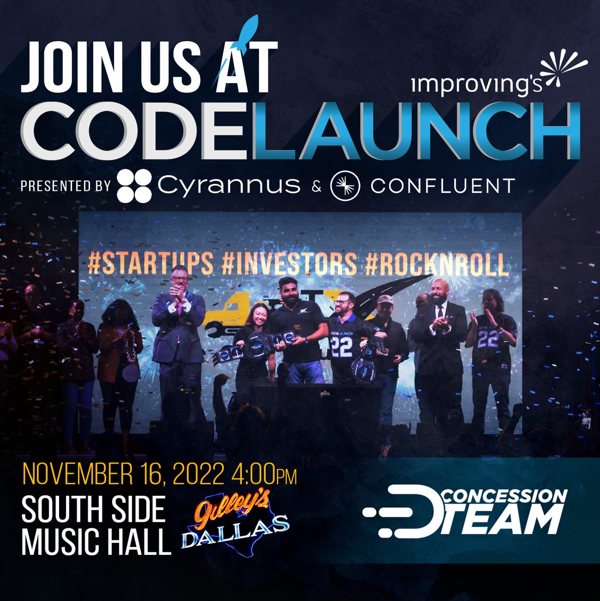 ConcessionTeam is competing in <a href="/CodeLaunch/">CodeLaunch</a> for its 10th annual #startup showcase #event in DFW! RSVP yourself and others (via this VIP Guest link bit.ly/3DCc7x6) and join us at the Southside Music Hall at Gilley’s in Dallas, TX on 11/16 from 4pm – 9pm!