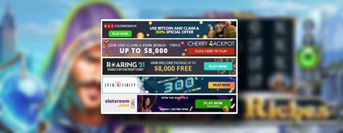 CASINO MAX, CHERRY JACKPOT, ROARING 21, SPINFINITY &amp; SLOTSROOM - 40 FREE SPINS ON NEW SLOT &#39;MERLINS RICHES&#39;


