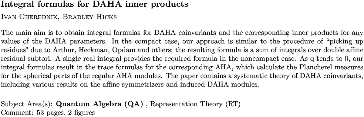 arxiv.org/abs/2211.02442…
I Cherednik, B Hicks
Integral formulas for DAHA inner products