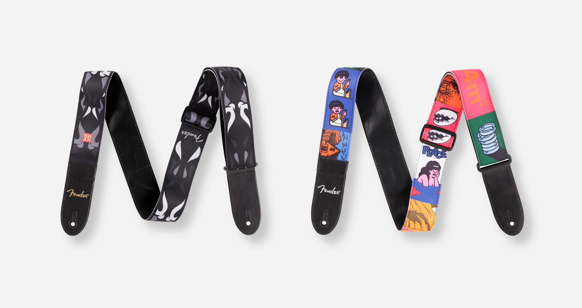 Fender_Official's tweet photo. 人気グラフィックアーティストの” MHAK | Masahiro Akutagawa” @mhak_ と”FACE” @face_oka_  が手がけた『Art Canvas Strap』が本日発売！

どちらも目を引く印象的なデザインに注目👀

Art Canvas Strap MHAK（左）: https://t.co/4WTi0KInsL
Art Canvas Strap FACE（右）: https://t.co/MhksWy9hro https://t.co/bwtCsTaIKn