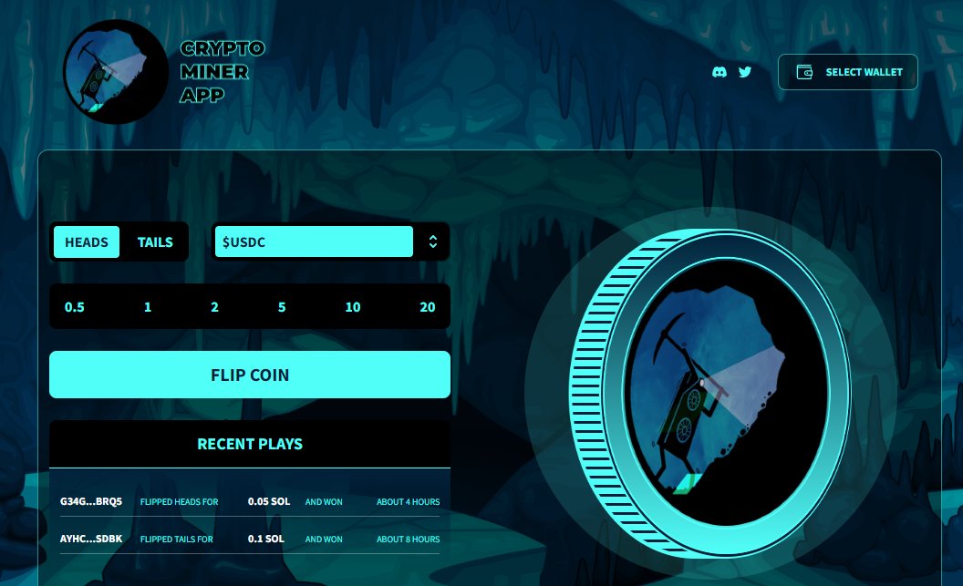 Solana Land (@solalandhq) on Twitter photo We just launched the coinflip game for <a href="/MysticMinersNFT/">Mystic Miners | Minting soon</a>, an amazing upcoming project with mining system as utility.
Have fun and don't forget to give this project a deep check:
coinflip.cryptominerapps.com
Minting soon, low supply.
#SolanaNFT #NFTPromo We just launched the coinflip game for <a href="/MysticMinersNFT/">Mystic Miners | Minting soon</a>, an amazing upcoming project with mining system as utility.
Have fun and don't forget to give this project a deep check:
coinflip.cryptominerapps.com
Minting soon, low supply.
#SolanaNFT #NFTPromo
