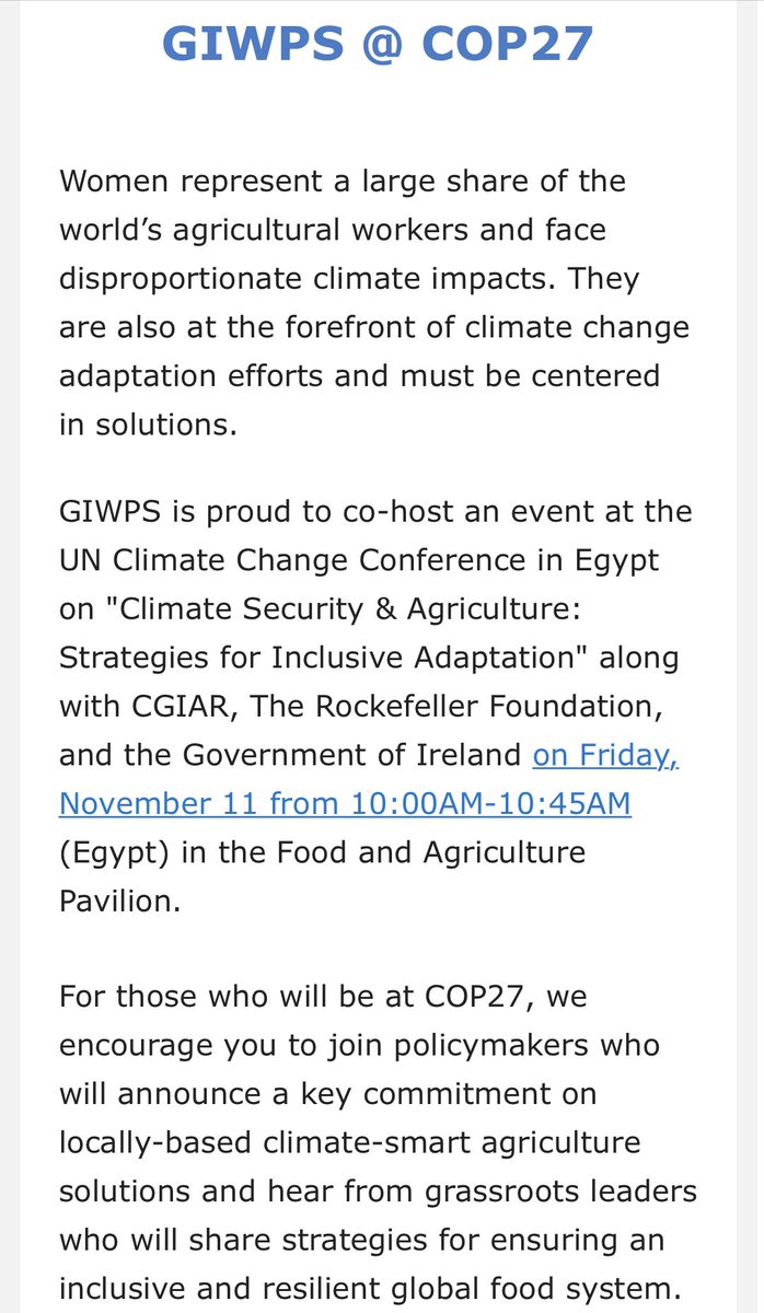 Women are an integral part of sustainable solutions when talking both Climate, Peace and Security and Climate Action. 

Get to know how from GIWPS. #georgetown #ClimateSecurity #COP27 #women #ClimateAction