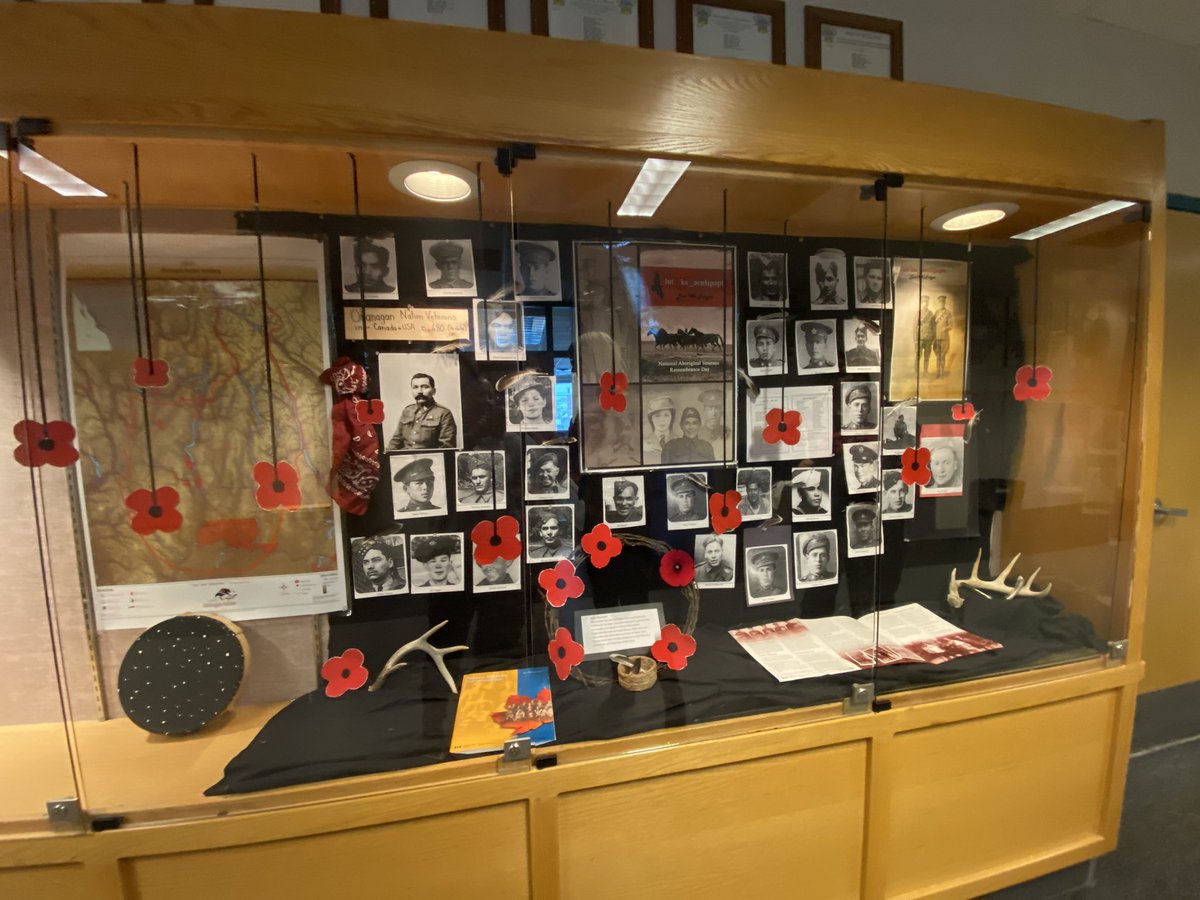 National Indigenous Veterans Day is tomorrow. In honour of our Okanagan Indian Band Veterans the Okanagan language 9-11 class created beautiful a display to share with <a href="/WLSeaton/">WLSeaton</a> community.