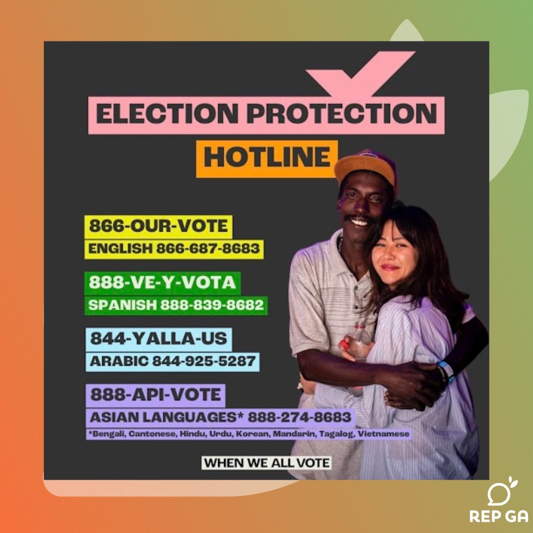 Rep_GA's tweet photo. Things we don't play about:
1. Black women.
2. Voter suppression in the Peach state.
Do you think your vote has been mishandled or hindered? Save these resources to stay #prepared.
#repga #GAvoter #voteready #GeorgiaVoter #georgiaonmymind #alleyesongeorgia https://t.co/FRqx0HMjs0