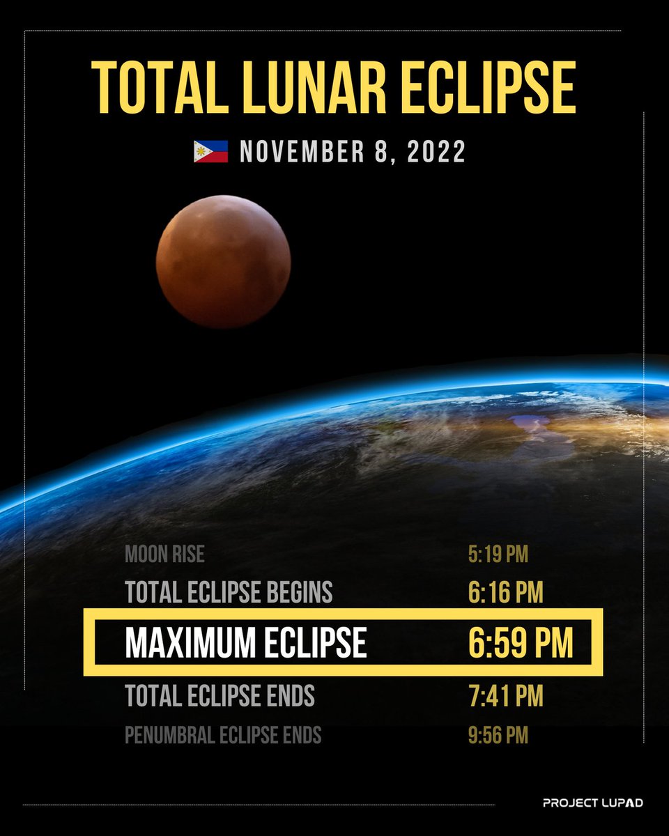 ProjectLUPAD's tweet image. Total Lunar Eclipse Tonight 🇵🇭