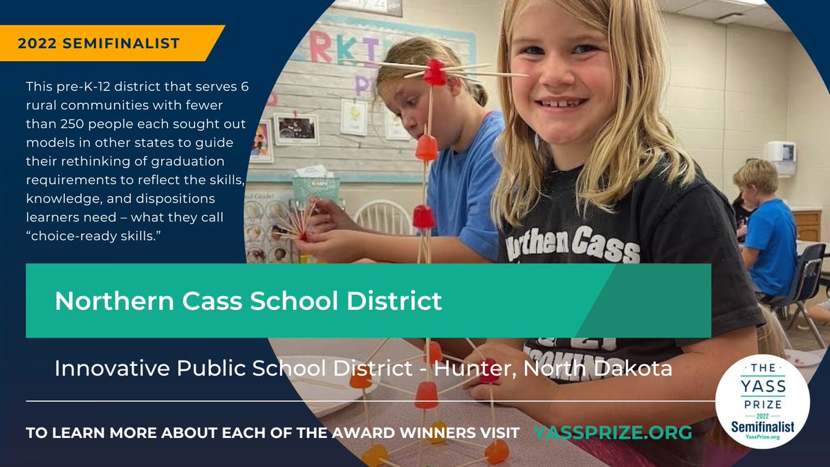 YassPrize's tweet photo. Meet @NCSD97...one of our 2022 Yass Prize Semifinalists located in Hunter, North Dakota! https://t.co/bjBefwyeHo