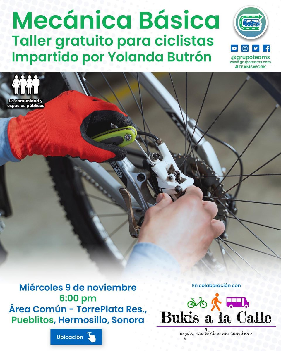 YolandaButrn2's tweet photo. El taller es completamente gratis y para todas las edades, y se llevará a cabo el día 9 de noviembre a las 6 de la tarde en el Área Común de Torre Plata Residencial.
#TEAMSWORK #Ciclismo #CiclismoUrbano #MovilidadesSustentables https://t.co/1kgWYYDQjC