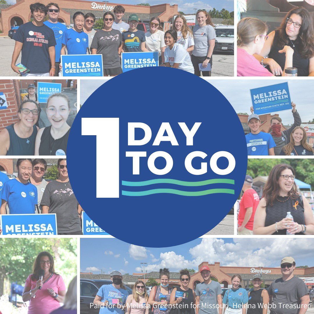 Melissa4MO's tweet photo. Election Day is TOMORROW! Are you ready to make your way to the ballot box? Have you reached out to friends and family to help them make their plans to vote? The polls are open from 6am-7pm.

#GoWithGreenstein #MOLeg #GetOutTheVote https://t.co/BVkq4vYN7N