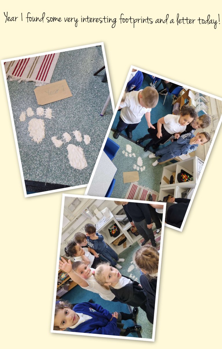 widnes_academy's tweet photo. Year 1 enjoying our hook for our book! Finding footprints and a letter in our classroom! 
@theliteracytree #hookwithabook https://t.co/tENv4TAG7K