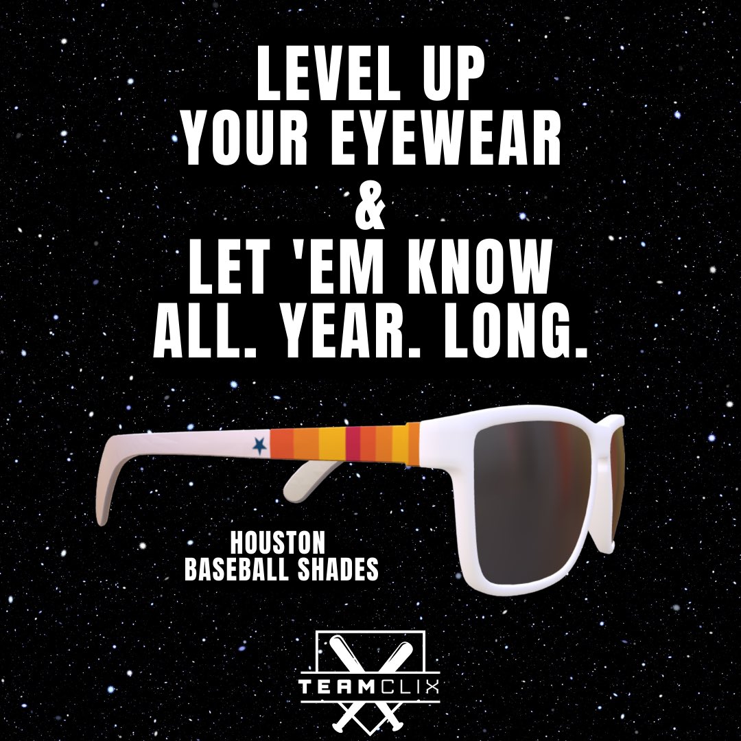 _teamclix's tweet photo. Congrats Houston…Now, #LevelUp Your Eyewear! 😎😎😎😎

All MLB team inspired shades can be found @ https://t.co/fLBpSvQ7nn. Comment below to let us know if we hit your team’s style out of the park!

#baseball #shades #sunglasses #houston #astros #mlb #baseball #HoustonAstros https://t.co/bxjZ7nFDEN