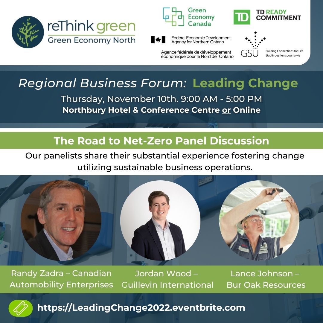 The Green Economy North Business Forum is THIS WEEK! 

There’s still time to get your tickets at: LeadingChange2022.eventbrite.com

#greeneconomy #businessevents #northernontario #sustainablebusiness #northernontarioevents #sudbury #saultstemarie #manitoulin #northbay #ParrySound #muskoka