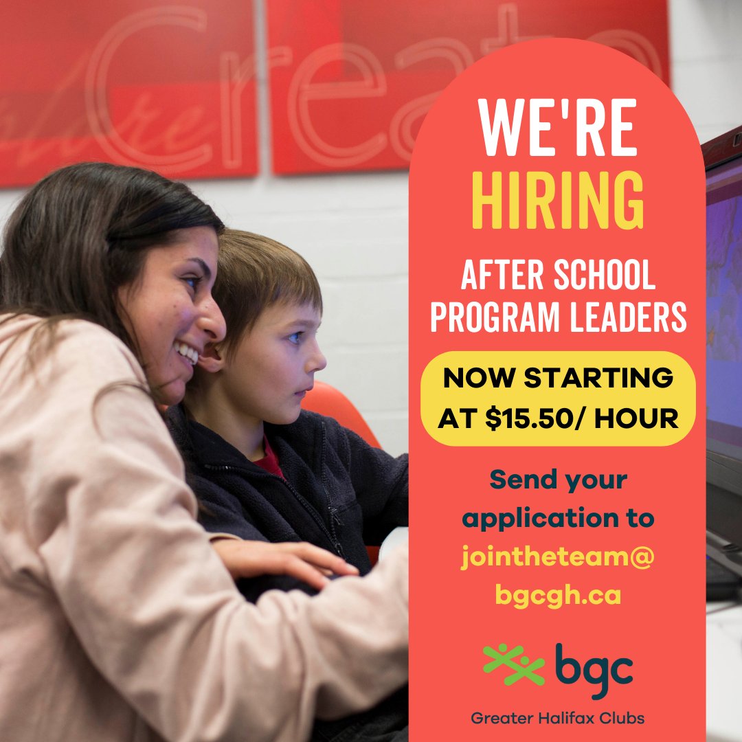 BGC Greater Halifax is currently seeking After School Program Leaders. Successful candidates will join a dedicated team providing programming at our Dartmouth North, Sackville, Spryfield and Humber Park sites.

Please send resume to jointheteam@bgcgh.ca by  November 11, 2022