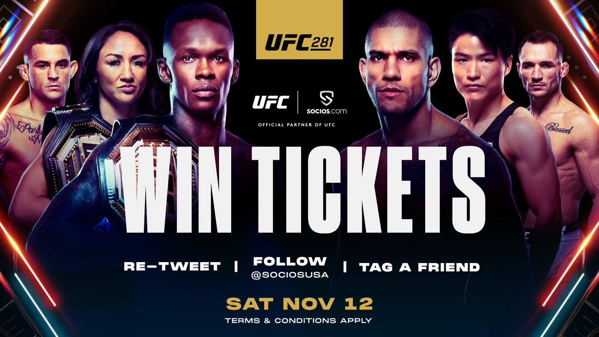 SociosUSA's tweet photo. Lights, Camera, Guaranteed Action… 🎥

For your chance to win tickets to #UFC281

🥊Re-Tweet
🥊Follow @SociosUSA
🥊Tag a Friend https://t.co/LlS7hxzRWL