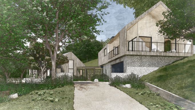 Set amongst the existing trees on a natural plinth on the hillside, it aligns with the materials and colors of its surroundings. It provides a moment of repose in gentle conversation with its natural backdrop.⁠

For more Custom Home Designs bararch.com/projects