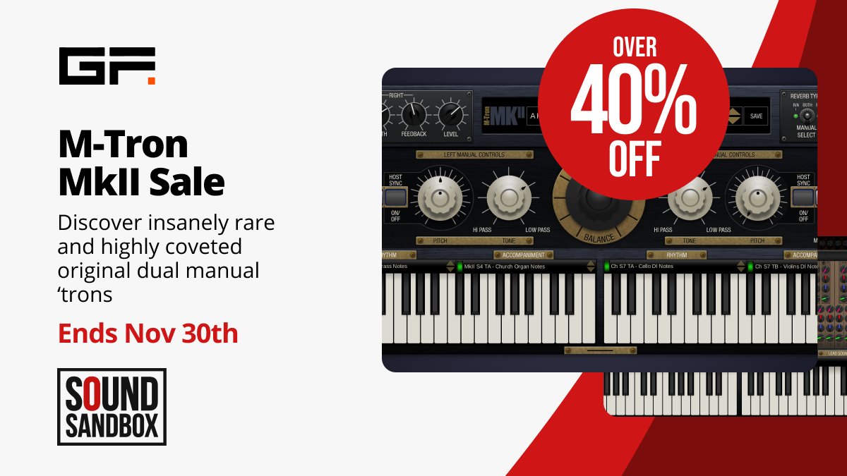 SoundSandbox's tweet image. GForce M-Tron MkII is a celebration of the insanely rare and highly coveted original 🎛️dual manual ‘trons, namely the 🔊 Mellotron® MkI/MkII and Chamberlin® Musicmaster.

Now over 40%
soundsandbox.com/products/gforc…

#plugin #plugins #vstplugins #audioengineer #SoundSandboxStore