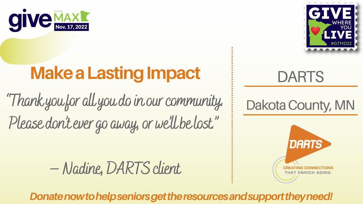 It’s already November, and Give to the Max Day is right around the corner! You can #GivetotheMax on November 17, or you can start now with an early gift. Send love to our aging community with your donation today! givemn.org/organization/D…