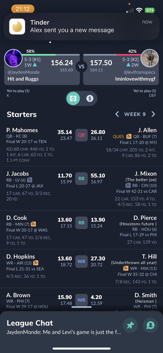 FlexProduc's tweet photo. @NFLFantasy David vs Goliath rn https://t.co/pet7tdmsI2