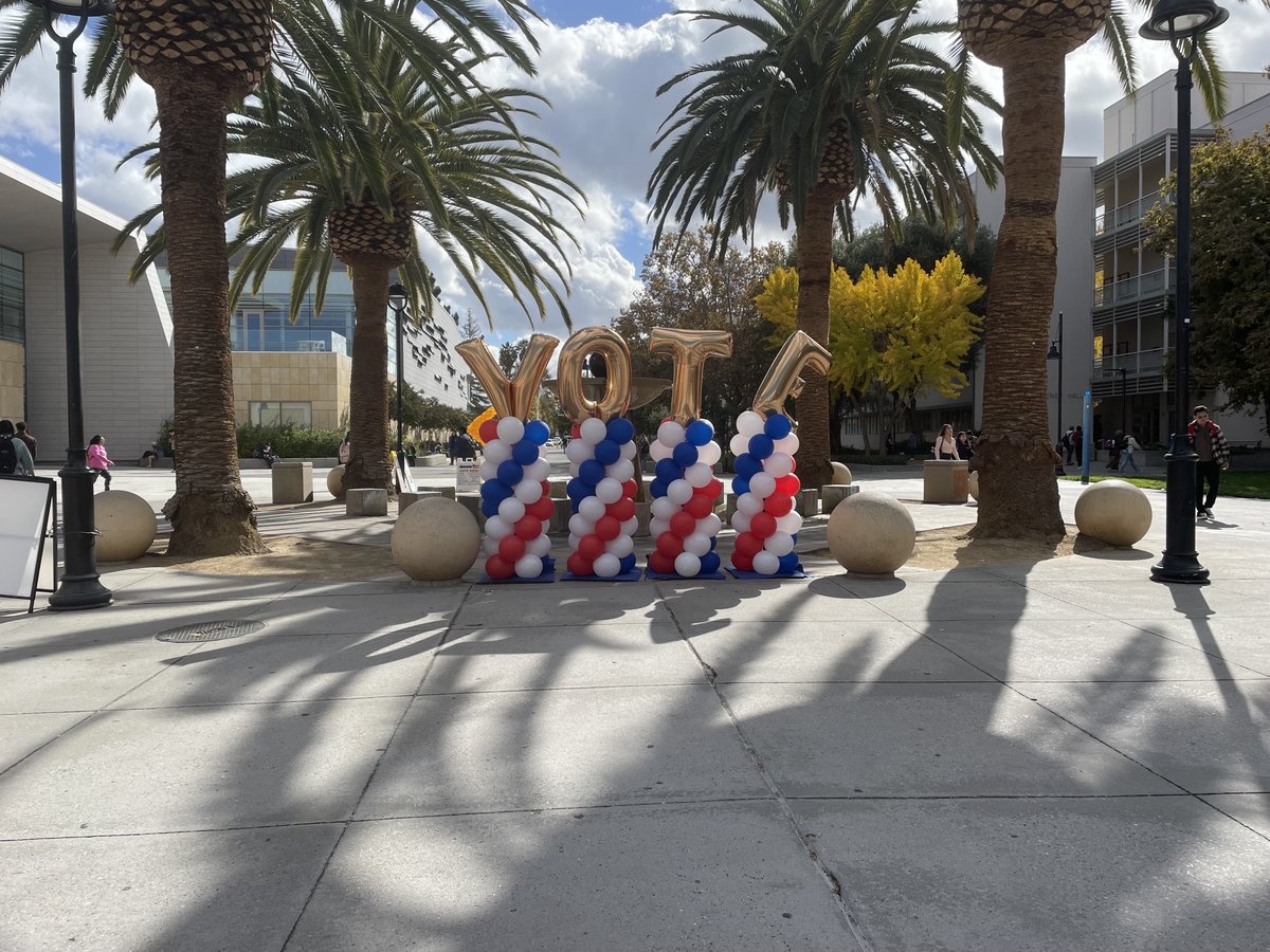 SJSU's tweet image. Did you vote yet? @SJSUvotes and #SJSU Student Affairs are on campus today, answering questions, giving out swag and getting out the vote!