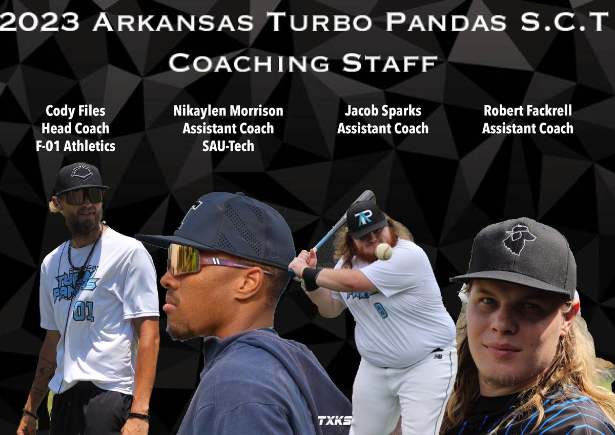 ARTurboPandas's tweet photo. We present your 2023 ATP (SCT) Coaching Staff! 

We’re pleased to have 3 Returning Coaches, aswell as welcoming new Assistant Coach, Nikaylen Morrison to the ATP lineup. Coach Morrison currently coaches at SAU-Tech and will be joining us this 2023 summer season! #baseball #ncaa https://t.co/BJ9yJvbcY6