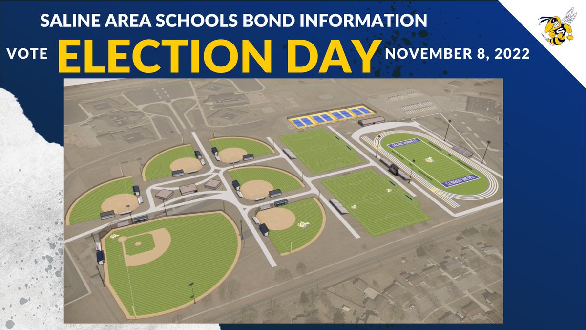 SalineAthletics's tweet photo. Tomorrow is election day! The SAS Bond Proposal is located on the backside of the ballot, and includes projects to support athletics - including a brand new athletic complex at Saline Middle School.. Please remember to vote on Tuesday, November 8th. #SASBond2022 @MiddleSaline https://t.co/9RbsgVjwlT