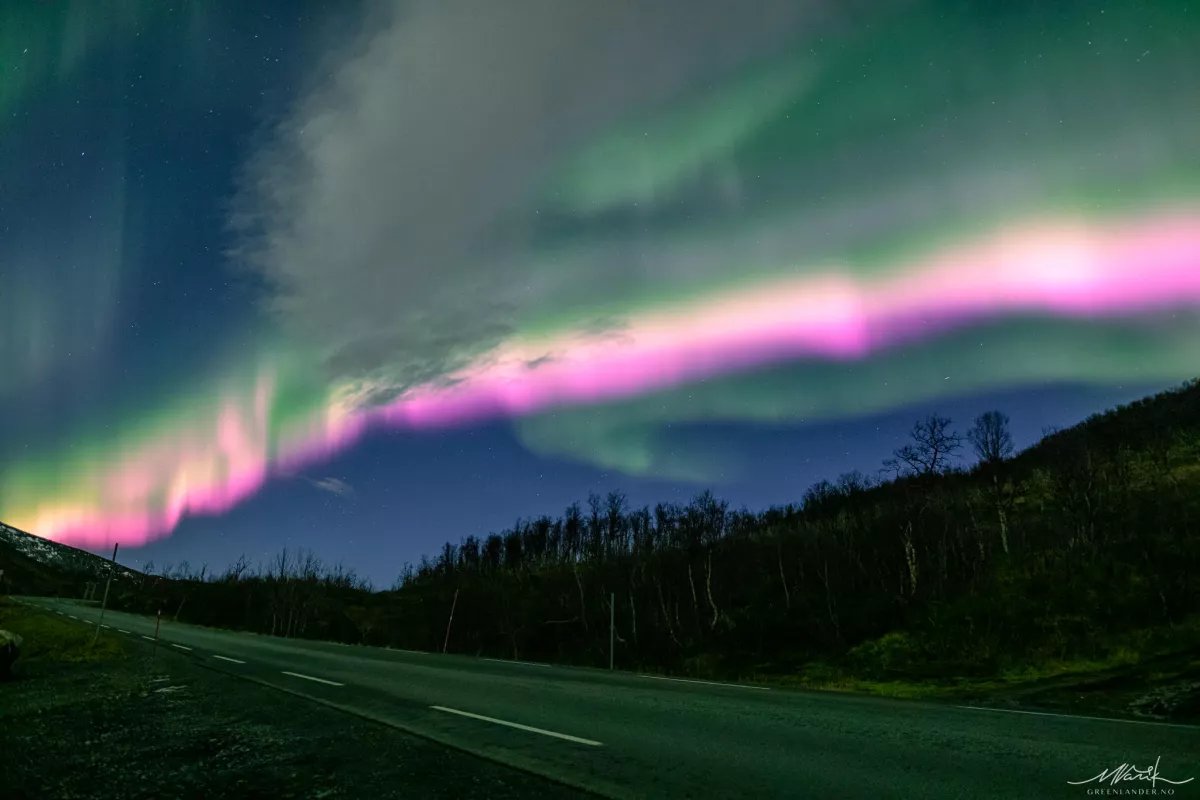 TeahCartel's tweet photo. An explosion of extremely rare pink auroras recently lit up the night sky above Norway after a solar storm slammed into Earth and ripped a hole in the planet's magnetic field.
Image credit: Markus Varik/Greenlander https://t.co/aty9wVs6KQ