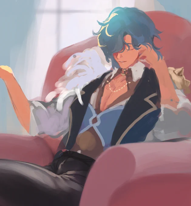 I thought I'd put Kaeya in his official outfit at least once after 2 yeas of non-stop simpionage but I can't help but feel like he was better off without it 