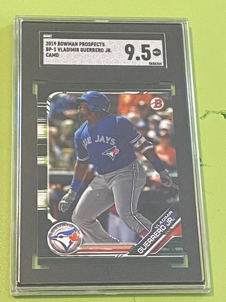 CardsJones's tweet image. 2019 Bowman Prospect Vladimir Guerrero Jr. Camo Variation SGC 9.5 50 dollars OBO Reasonable offers will be considered.  @HobbyConnector @sports_sell @HiveRetweets