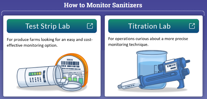(1/2) New cleaning and sanitizing resource for produce farms! farmsanitizing.nmsu.edu

What’s unique? 
- Reinforce why cleaning and sanitizing are important.
- Learn how to monitor sanitizers using test strips or titration kits. 

#science #producesafety #cleaning #sanitizing