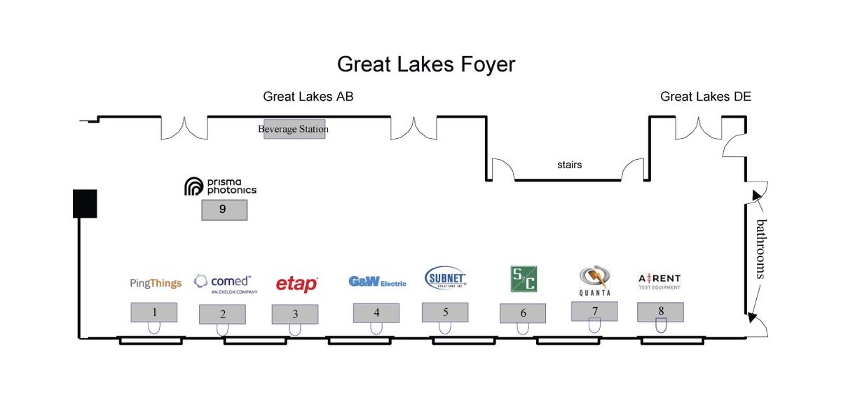 Attention Attendees, please visit our exhibits in the Great Lakes Foyer (2nd Floor). 

1. PingThings
2. ComEd (Commonwealth Edison)
3. ETAP
4. G&amp;W Electric
5. SUBNET Solutions, Inc. 
6. S&amp;C Electric Company 
7. Quanta Services
8. A-Rent Test Equipment
9. Prisma Photonics