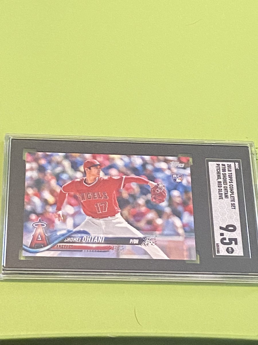 CardsJones's tweet image. 2018 Topps Shohei Ohtani Rookie Card Pitching Red Glove Variation  SGC 9.5 100 dollars OBO Reasonable offers will be considered.  @HobbyConnector @sports_sell @HiveRetweets