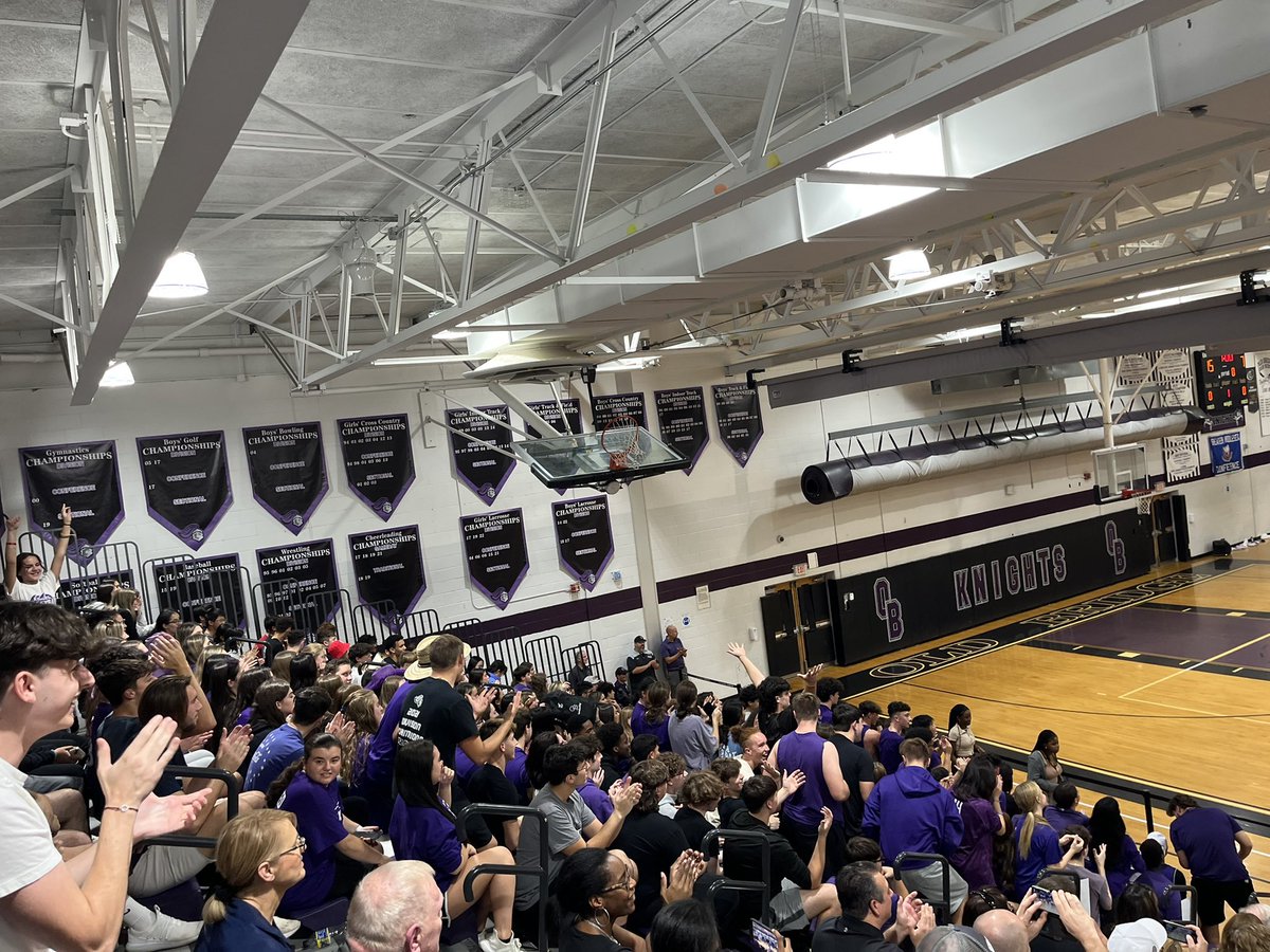 MrsHessionOBHS's tweet photo. CHECK OUT THIS STUDENT SECTION!!!💜⚔️🏐     KOSB is more than just letters on a hoodie!!! LETS GO OB!    #KnightNation @DiMino_AD @FazioSally https://t.co/EGGE1tHA3a