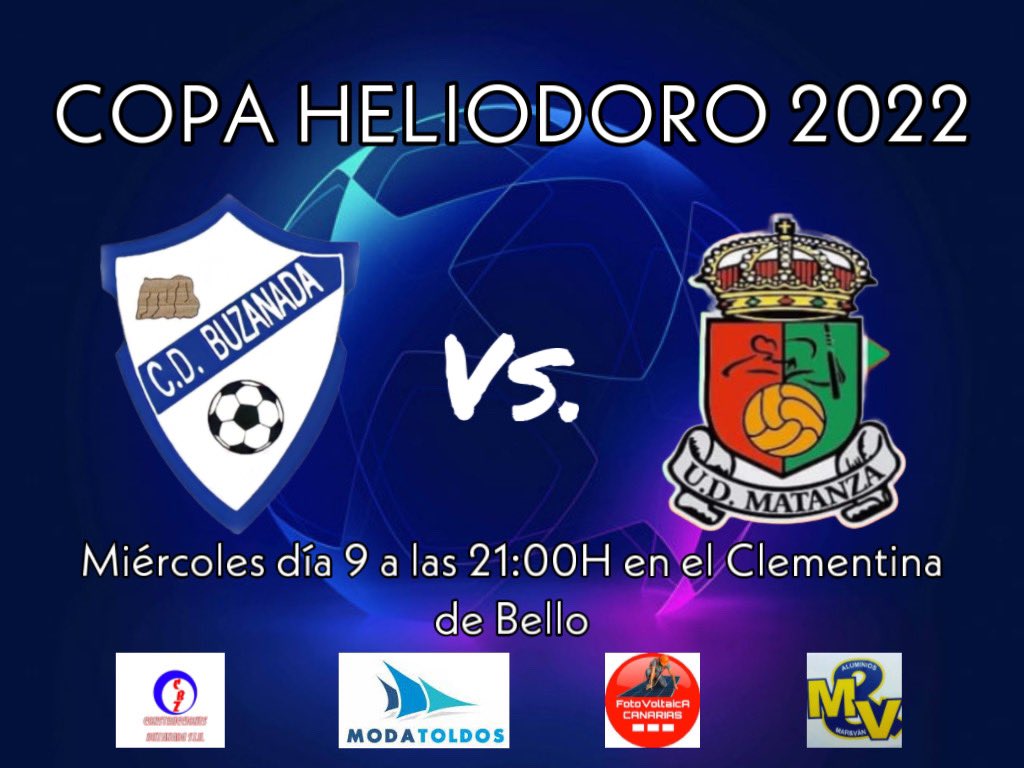 ¡COPA HELIODORO! 

🔊Nuestro Regional disputará su próximo partido de la copa Heliodoro 2022 este miércoles día 9‼️

➡️CD Buzanada ⚔️ UD Matanza 
🗓️ 9-11-2022 a las 21:00H
📍 Clementina de Bello, Buzanada 

⭕️ A por todas chicos 💪🏻 

#VAMOSBORUSSIA ⚪️🔵