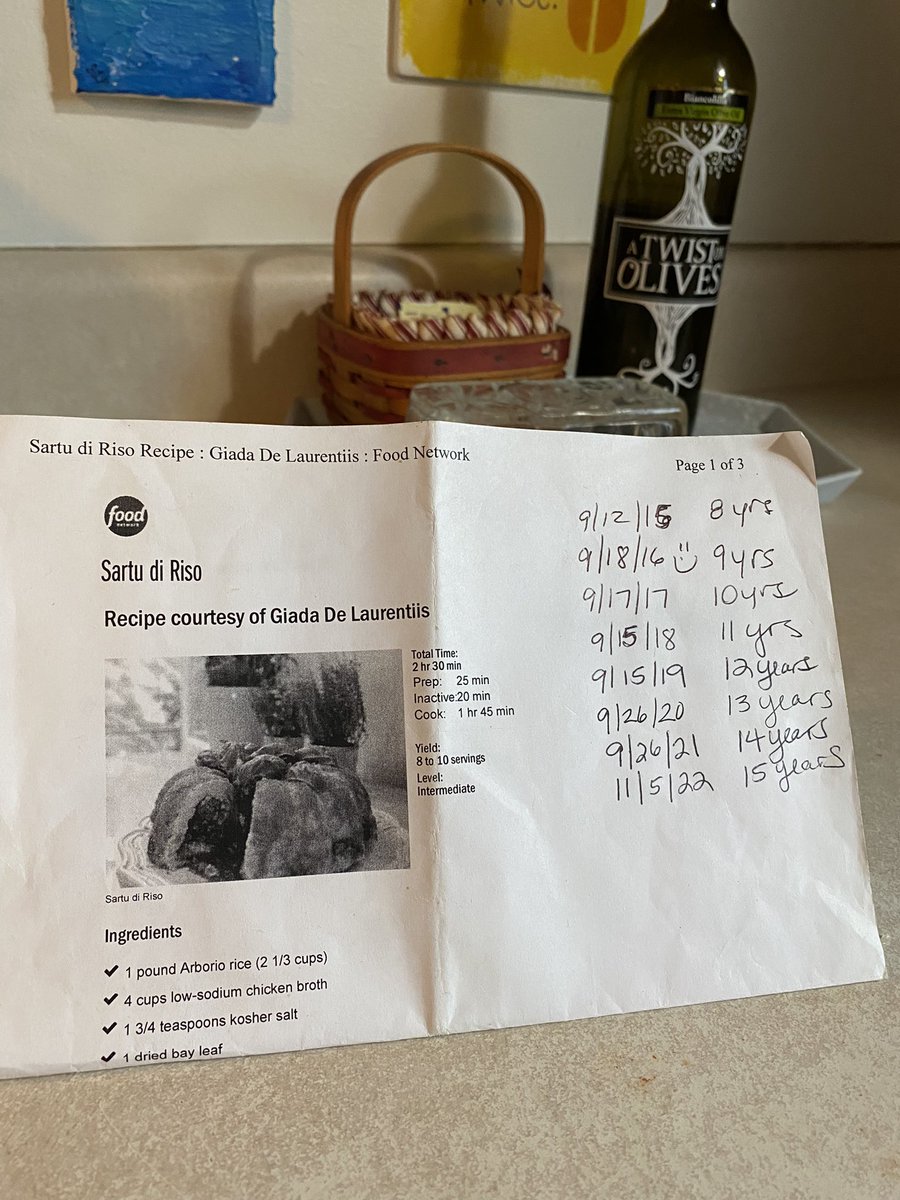 Celebrating @kellyakline 15th year as a #cancersurvivor. Our special dish, cooked only for this day is Sartu di Riso (thanks @GDeLaurentiis for an amazing recipe). Prepared with love by @patti_doud #Foodie #family