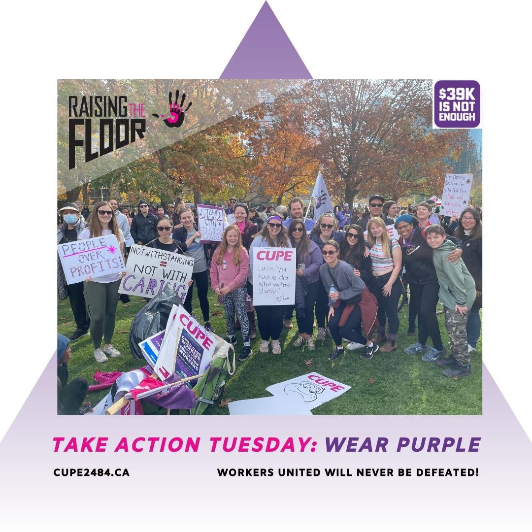 2484 stood up alongside Education Workers and every other worker in ON and WON! We continue to support their bargaining campaign for Decent Work. #39kIsNotEnough

Child care workers are wearing purple tmrw to celebrate our united power and welcome back our education colleagues!