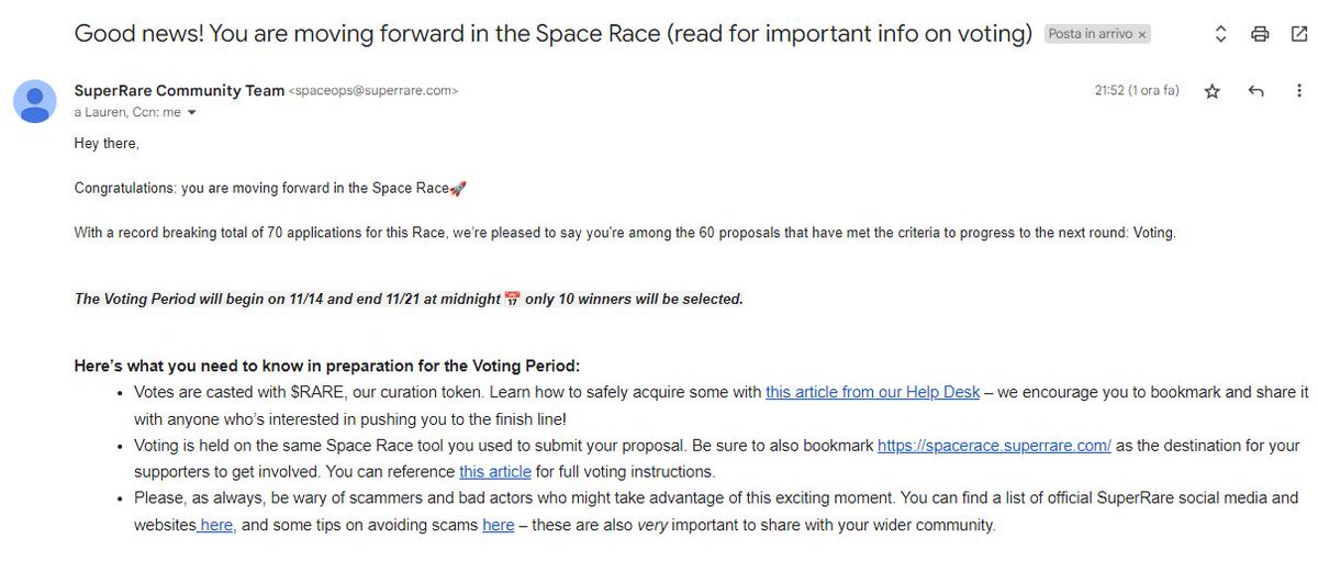 BottegaDAO's tweet image. Our proposal is among the 60 selected ones 🔥
spacerace.superrare.com/race/4/34d7888…

Voting Period 🅱️egins on the 14th of November. Are you with us?

@ROBNESSOFFICIAL @33NFT
@MattiaC @fabielloart @VanGango
@monicazito @ALCrego_
@danilo_fala @GuidoDisalle @KomarekNFT