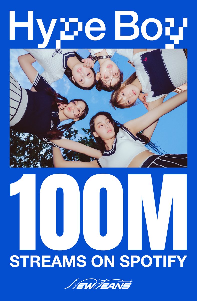 🐰Congratulation!💙
'Hype Boy' 스포티파이 1억 스트리밍 달성을 축하합니다!
'Hype Boy' hits 100,000,000 Streams on Spotify !

#NewJeans #뉴진스 #HypeBoy #100MILLION